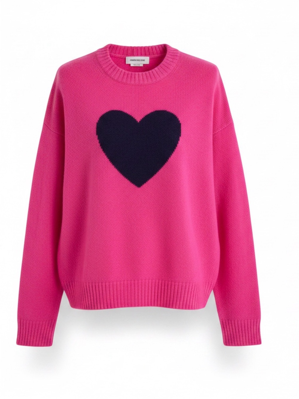 Zadig&Voltaire Chunky Oversized Pink Cashmere blend sweater with blue heart